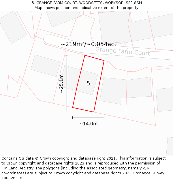 5, GRANGE FARM COURT, WOODSETTS, WORKSOP, S81 8SN: Plot and title map