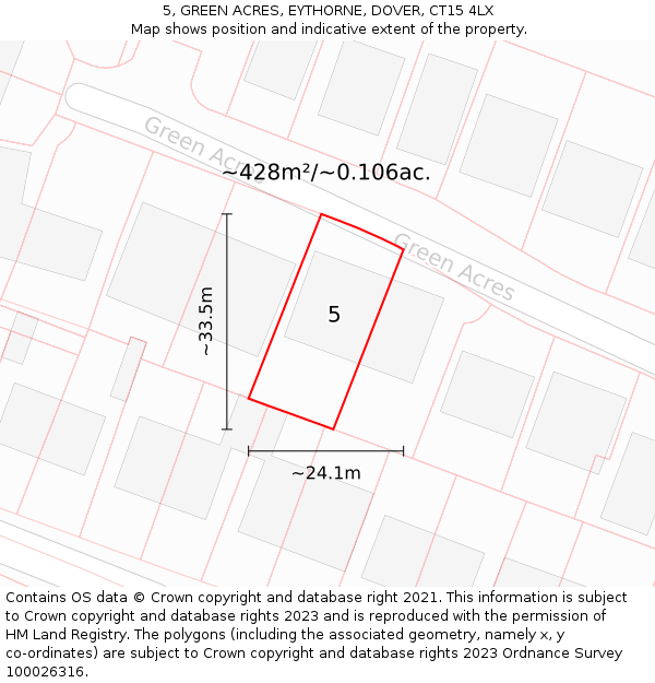 5, GREEN ACRES, EYTHORNE, DOVER, CT15 4LX: Plot and title map