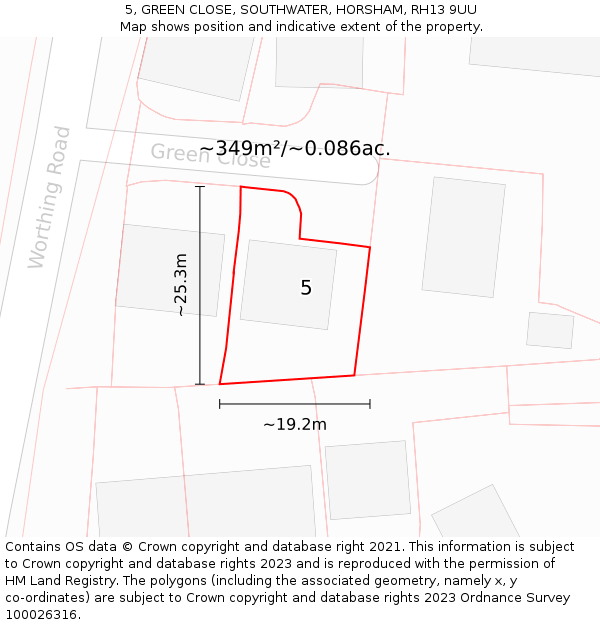 5, GREEN CLOSE, SOUTHWATER, HORSHAM, RH13 9UU: Plot and title map