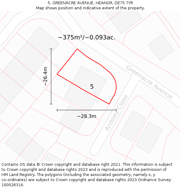 5, GREENACRE AVENUE, HEANOR, DE75 7YR: Plot and title map