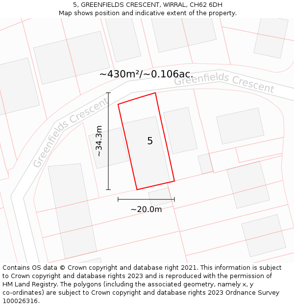 5, GREENFIELDS CRESCENT, WIRRAL, CH62 6DH: Plot and title map