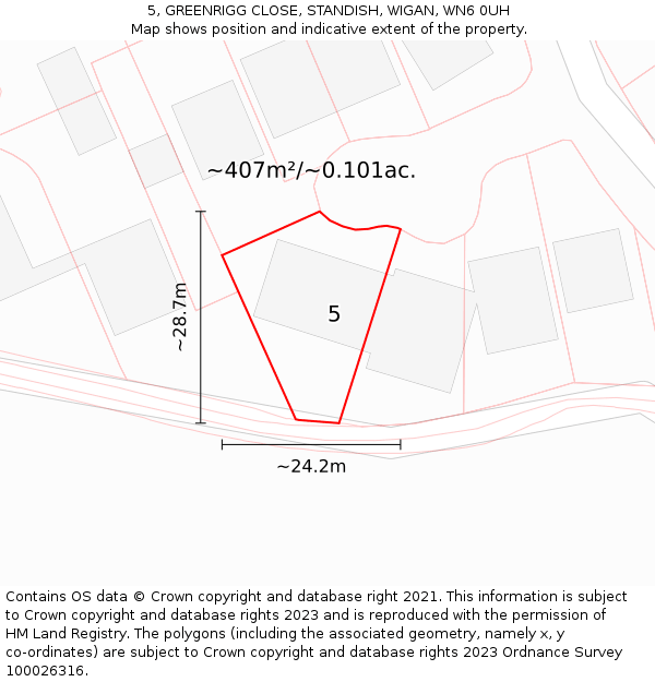 5, GREENRIGG CLOSE, STANDISH, WIGAN, WN6 0UH: Plot and title map