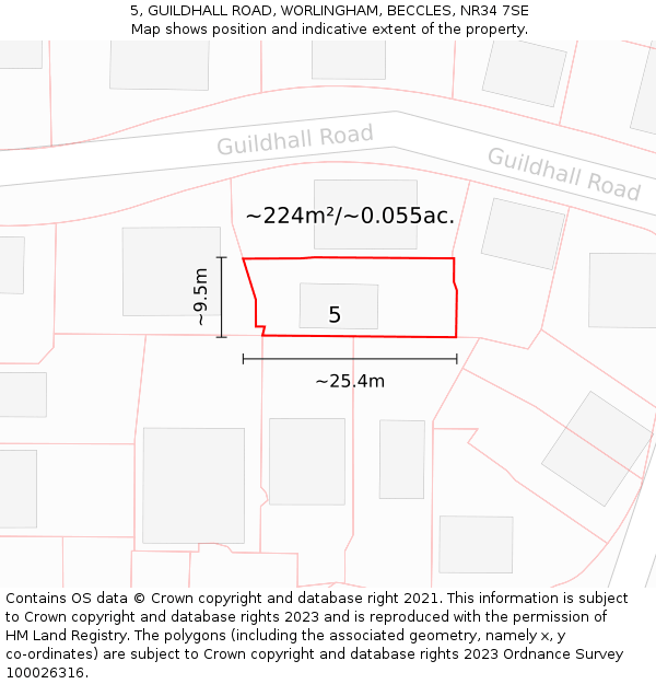 5, GUILDHALL ROAD, WORLINGHAM, BECCLES, NR34 7SE: Plot and title map