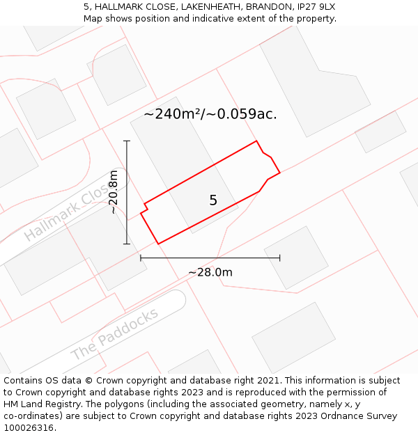 5, HALLMARK CLOSE, LAKENHEATH, BRANDON, IP27 9LX: Plot and title map