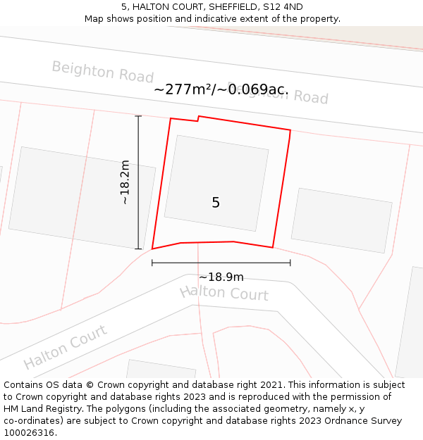 5, HALTON COURT, SHEFFIELD, S12 4ND: Plot and title map