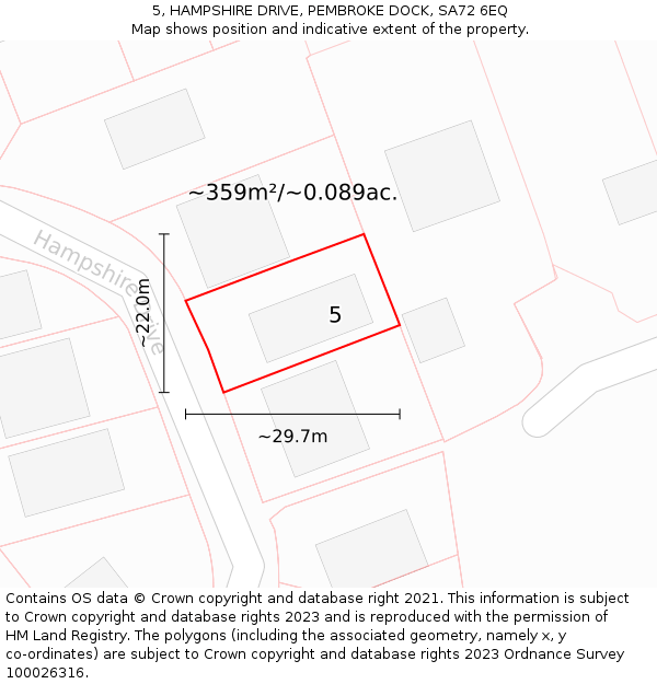 5, HAMPSHIRE DRIVE, PEMBROKE DOCK, SA72 6EQ: Plot and title map