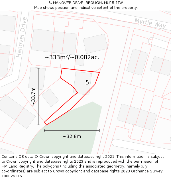 5, HANOVER DRIVE, BROUGH, HU15 1TW: Plot and title map