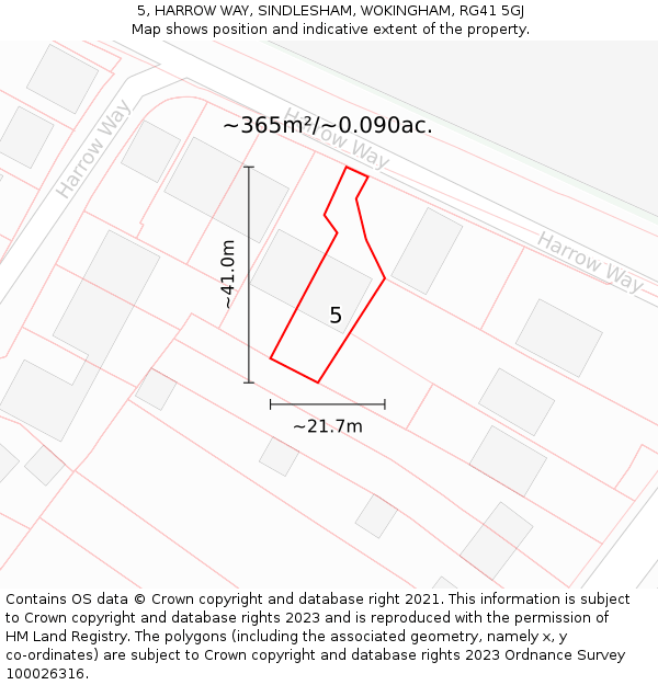 5, HARROW WAY, SINDLESHAM, WOKINGHAM, RG41 5GJ: Plot and title map