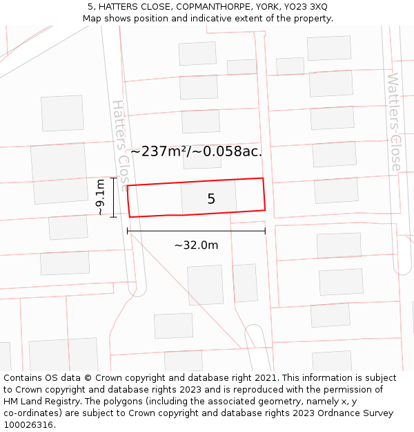 5, HATTERS CLOSE, COPMANTHORPE, YORK, YO23 3XQ: Plot and title map