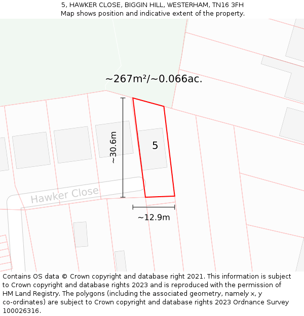 5, HAWKER CLOSE, BIGGIN HILL, WESTERHAM, TN16 3FH: Plot and title map