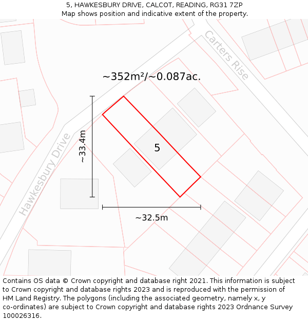 5, HAWKESBURY DRIVE, CALCOT, READING, RG31 7ZP: Plot and title map