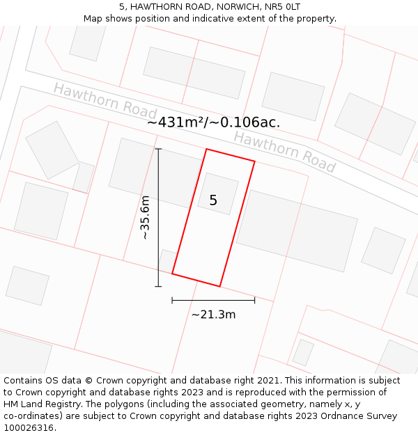 5, HAWTHORN ROAD, NORWICH, NR5 0LT: Plot and title map