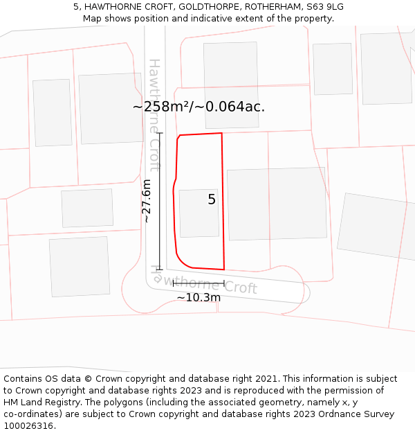 5, HAWTHORNE CROFT, GOLDTHORPE, ROTHERHAM, S63 9LG: Plot and title map