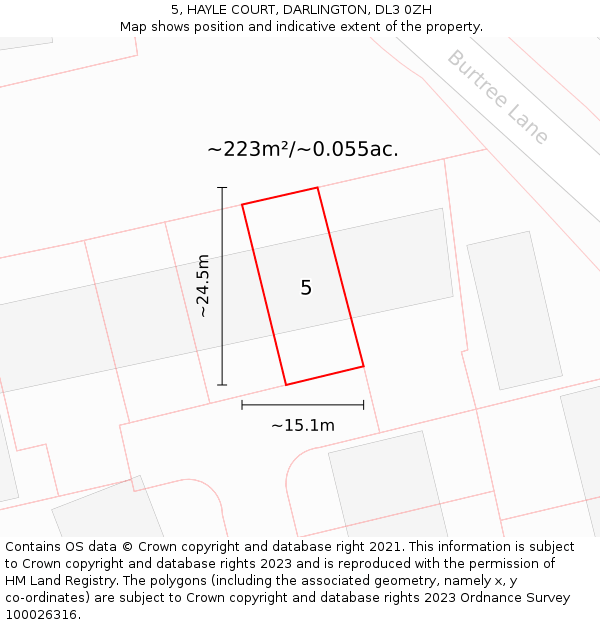 5, HAYLE COURT, DARLINGTON, DL3 0ZH: Plot and title map