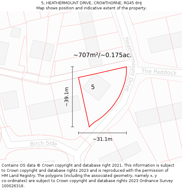 5, HEATHERMOUNT DRIVE, CROWTHORNE, RG45 6HJ: Plot and title map