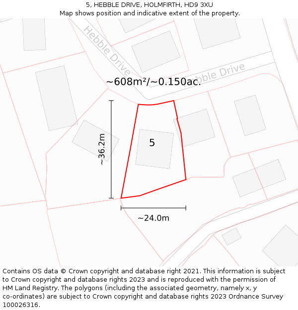 5, HEBBLE DRIVE, HOLMFIRTH, HD9 3XU: Plot and title map