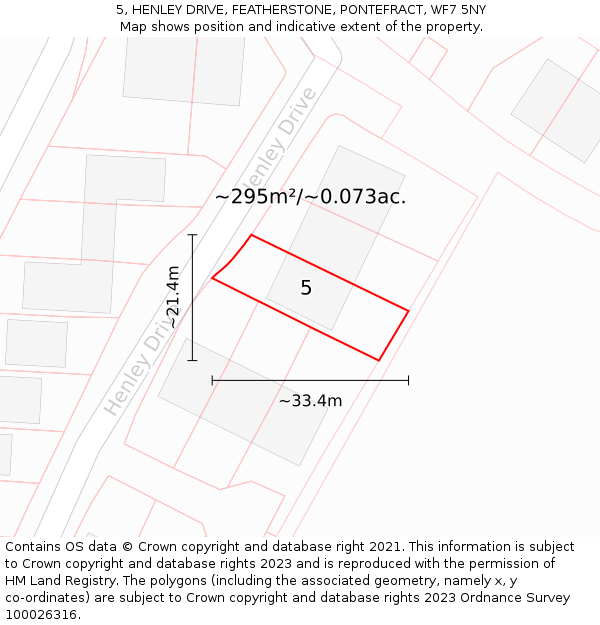 5, HENLEY DRIVE, FEATHERSTONE, PONTEFRACT, WF7 5NY: Plot and title map