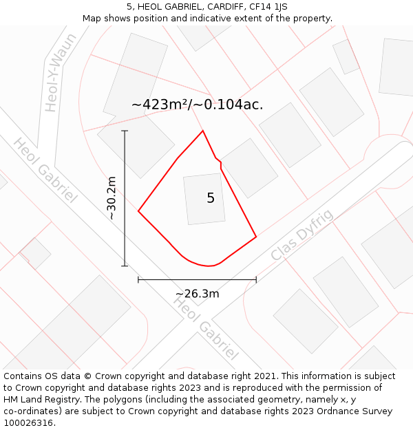 5, HEOL GABRIEL, CARDIFF, CF14 1JS: Plot and title map