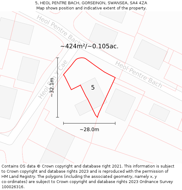 5, HEOL PENTRE BACH, GORSEINON, SWANSEA, SA4 4ZA: Plot and title map