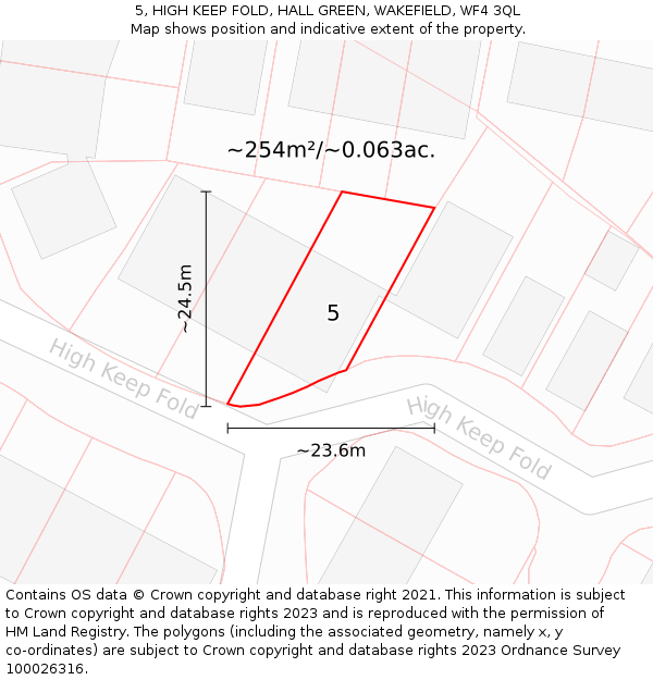 5, HIGH KEEP FOLD, HALL GREEN, WAKEFIELD, WF4 3QL: Plot and title map