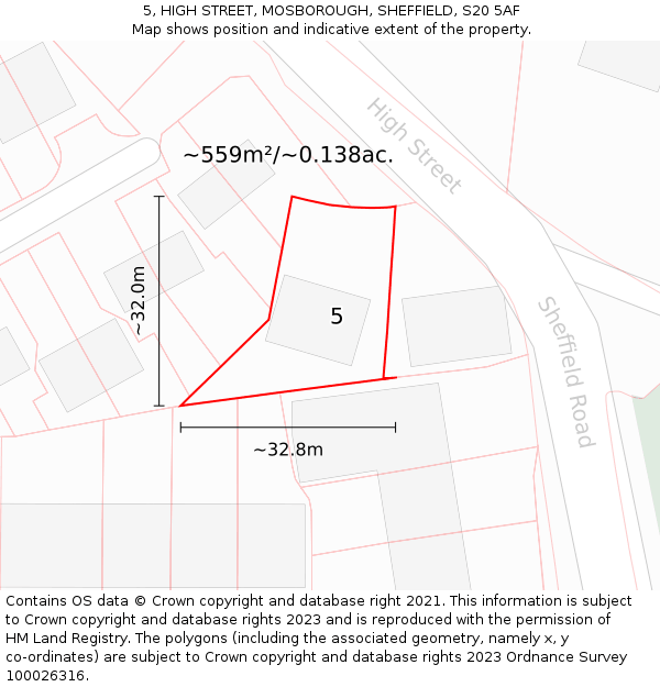 5, HIGH STREET, MOSBOROUGH, SHEFFIELD, S20 5AF: Plot and title map