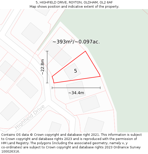 5, HIGHFIELD DRIVE, ROYTON, OLDHAM, OL2 6AF: Plot and title map