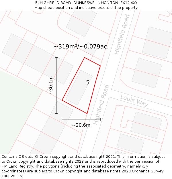 5, HIGHFIELD ROAD, DUNKESWELL, HONITON, EX14 4XY: Plot and title map