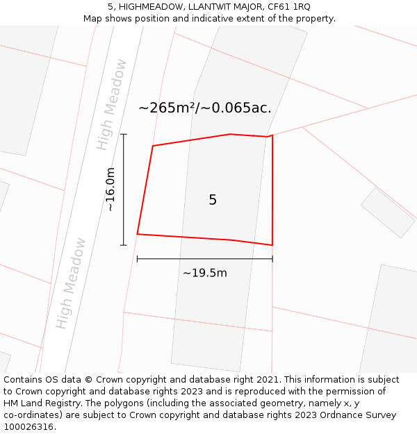 5, HIGHMEADOW, LLANTWIT MAJOR, CF61 1RQ: Plot and title map