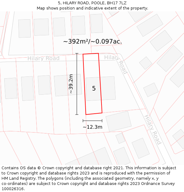 5, HILARY ROAD, POOLE, BH17 7LZ: Plot and title map