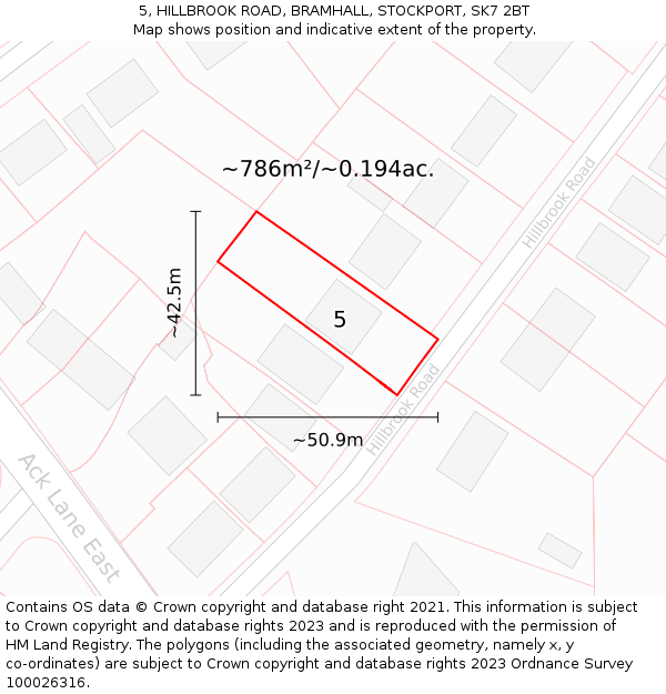 5, HILLBROOK ROAD, BRAMHALL, STOCKPORT, SK7 2BT: Plot and title map