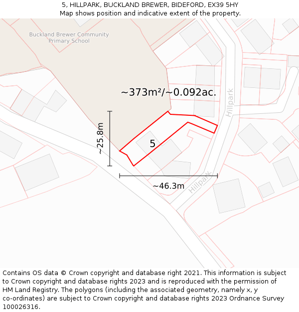 5, HILLPARK, BUCKLAND BREWER, BIDEFORD, EX39 5HY: Plot and title map