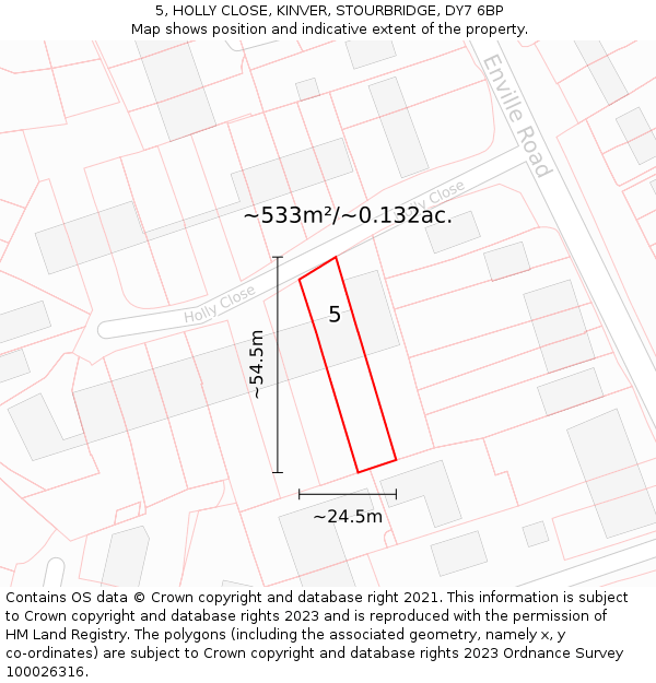 5, HOLLY CLOSE, KINVER, STOURBRIDGE, DY7 6BP: Plot and title map