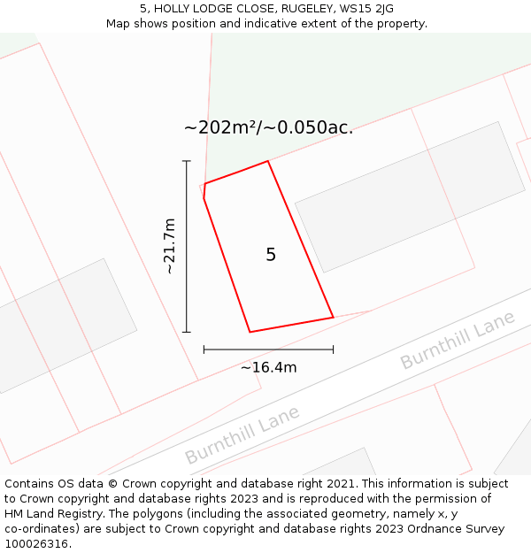 5, HOLLY LODGE CLOSE, RUGELEY, WS15 2JG: Plot and title map