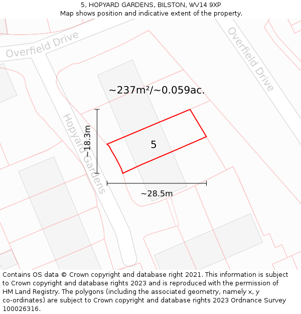 5, HOPYARD GARDENS, BILSTON, WV14 9XP: Plot and title map