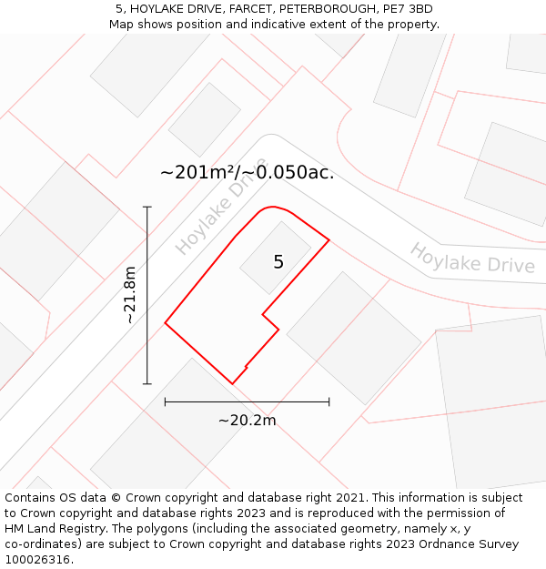 5, HOYLAKE DRIVE, FARCET, PETERBOROUGH, PE7 3BD: Plot and title map