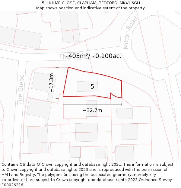 5, HULME CLOSE, CLAPHAM, BEDFORD, MK41 6GH: Plot and title map