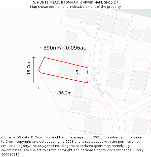 5, HUNTS MEAD, BROMHAM, CHIPPENHAM, SN15 2JP: Plot and title map