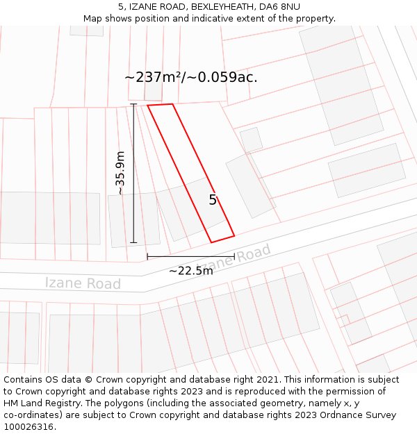 5, IZANE ROAD, BEXLEYHEATH, DA6 8NU: Plot and title map