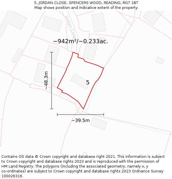 5, JORDAN CLOSE, SPENCERS WOOD, READING, RG7 1BT: Plot and title map