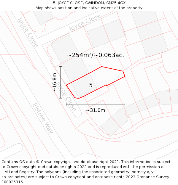 5, JOYCE CLOSE, SWINDON, SN25 4GX: Plot and title map