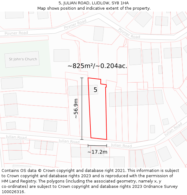 5, JULIAN ROAD, LUDLOW, SY8 1HA: Plot and title map