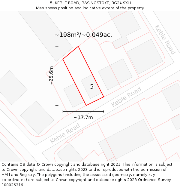 5, KEBLE ROAD, BASINGSTOKE, RG24 9XH: Plot and title map