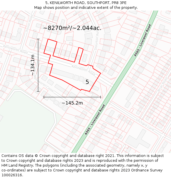 5, KENILWORTH ROAD, SOUTHPORT, PR8 3PE: Plot and title map