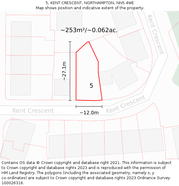 5, KENT CRESCENT, NORTHAMPTON, NN5 4WE: Plot and title map