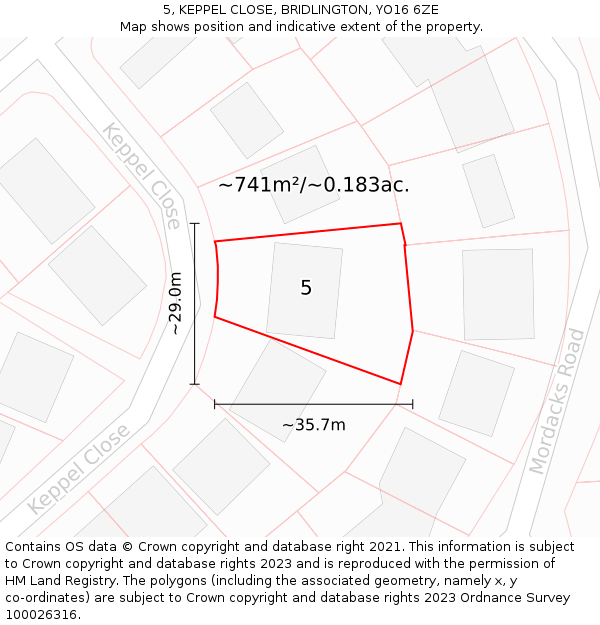 5, KEPPEL CLOSE, BRIDLINGTON, YO16 6ZE: Plot and title map