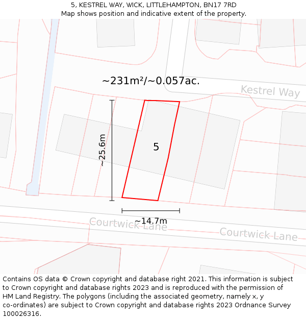 5, KESTREL WAY, WICK, LITTLEHAMPTON, BN17 7RD: Plot and title map