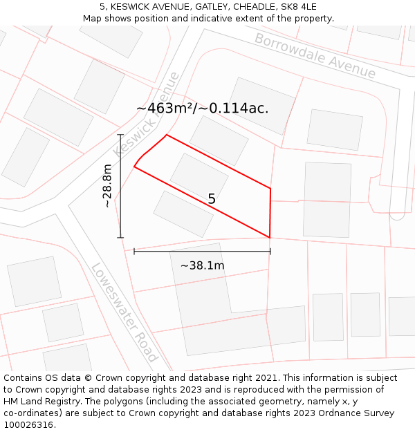 5, KESWICK AVENUE, GATLEY, CHEADLE, SK8 4LE: Plot and title map