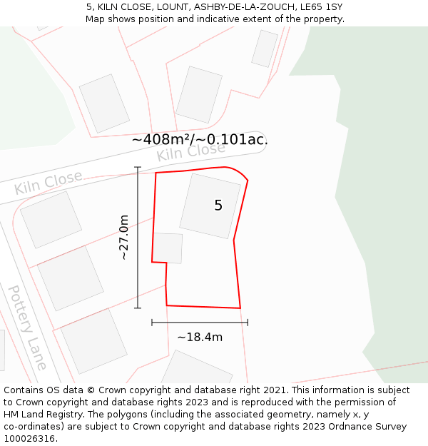 5, KILN CLOSE, LOUNT, ASHBY-DE-LA-ZOUCH, LE65 1SY: Plot and title map