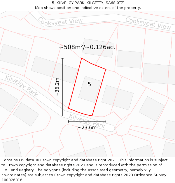 5, KILVELGY PARK, KILGETTY, SA68 0TZ: Plot and title map