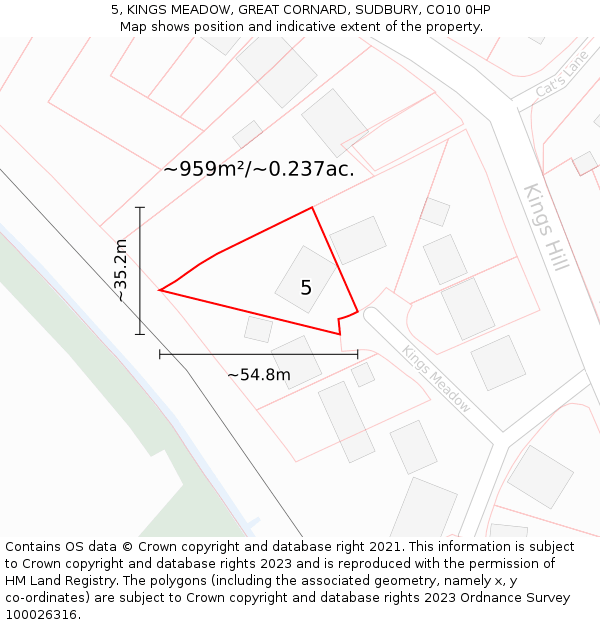 5, KINGS MEADOW, GREAT CORNARD, SUDBURY, CO10 0HP: Plot and title map